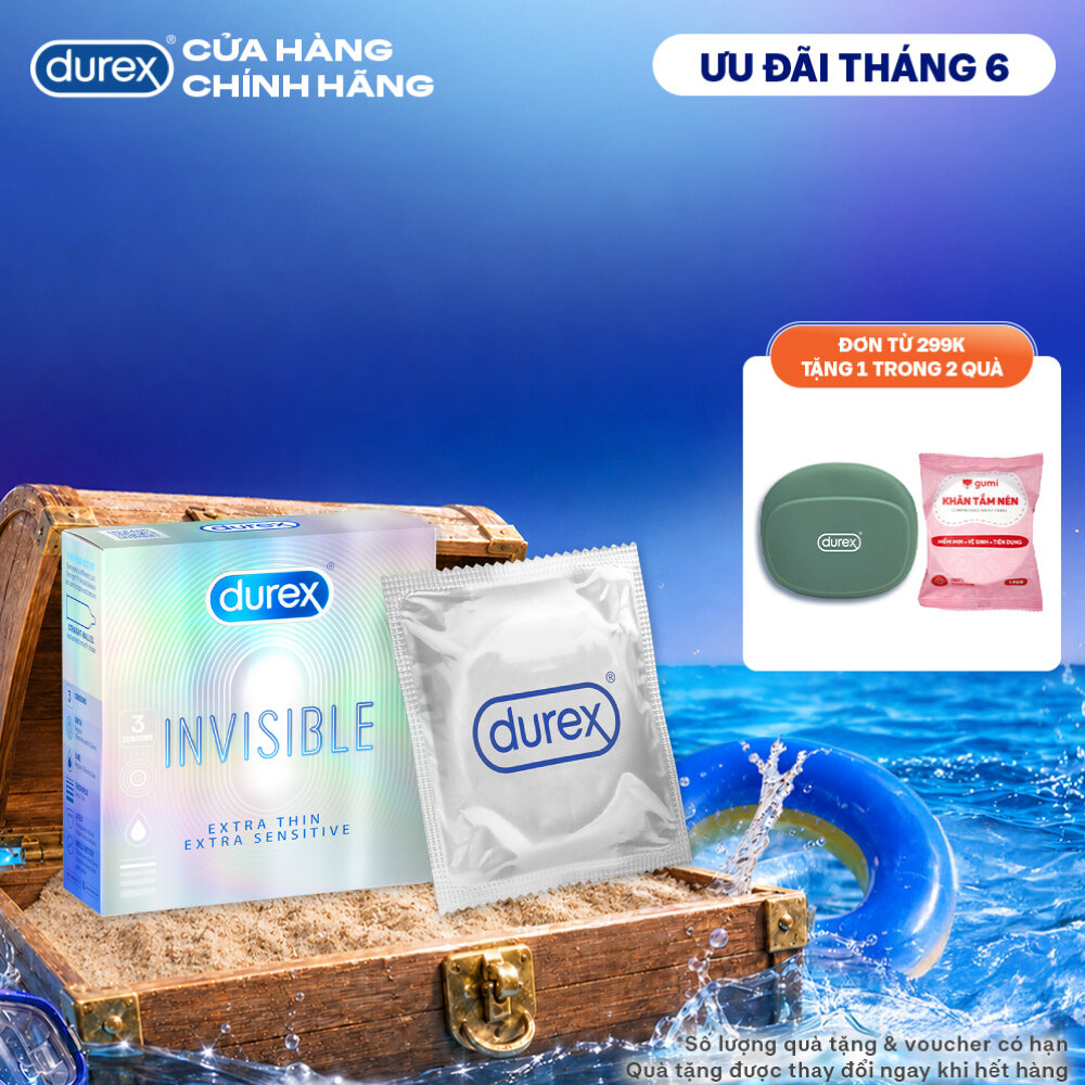 Bao cao su Durex Invisible siêu mỏng, size 52mm, hộp 3 bao