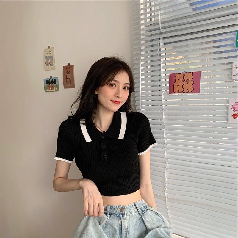 Áo trụ croptop viền thun gân VL1