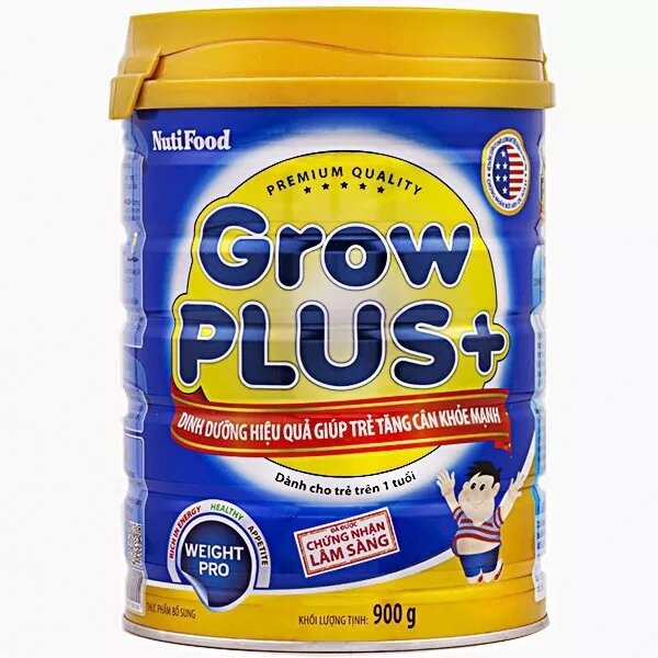 Sữa bột nutifood grow plus+ xanh 900g cho bé trên 1 tuổi giúp bé tăng cân