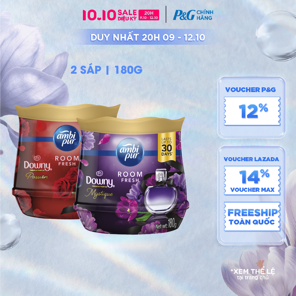 [Voucher 12%] Combo 2 Sáp Thơm AMBI PUR Khử Mùi Khó Chịu Hương Huyền Bí/ Đam Mê Hộp 180G