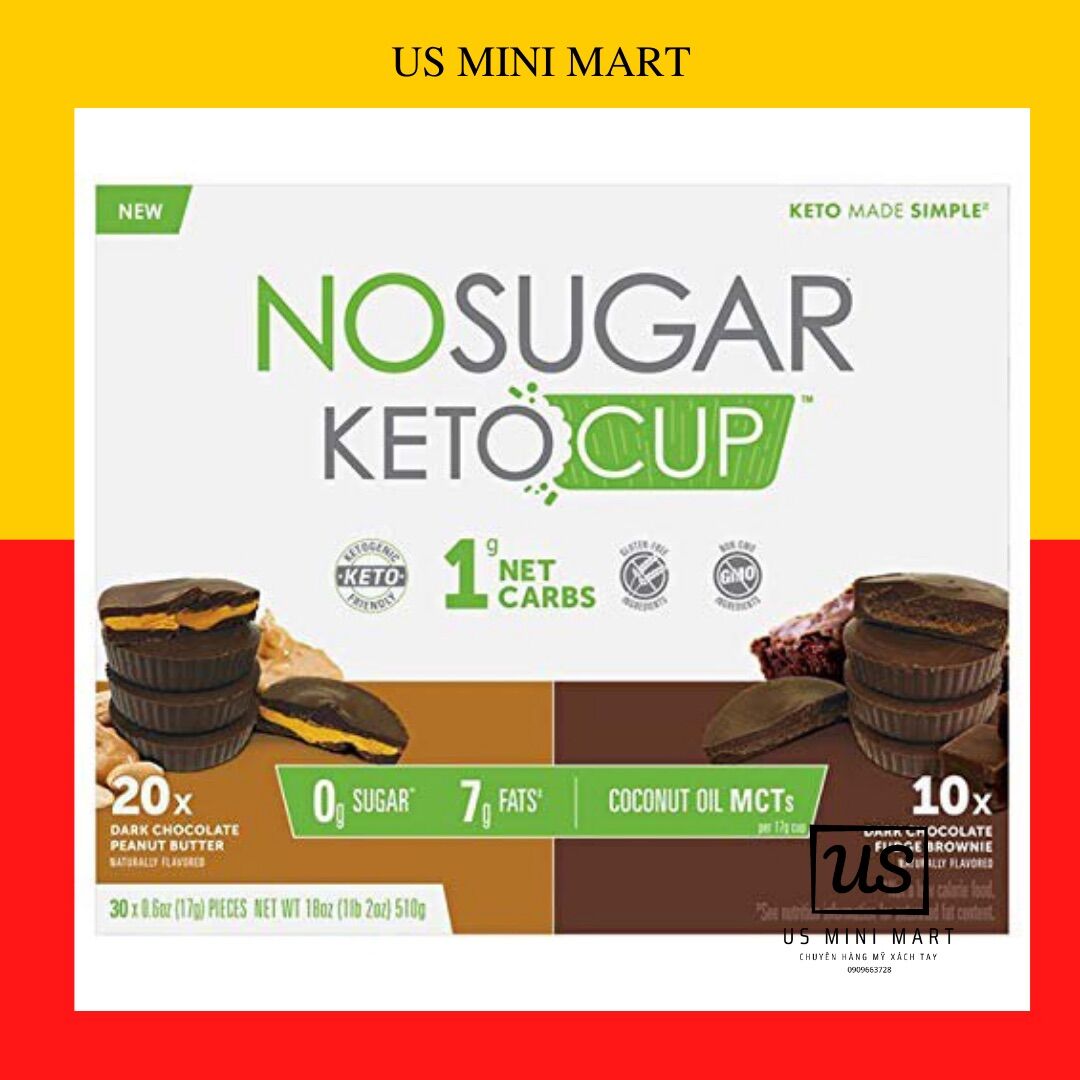 Socola KETO cup,No Sugar,1g net carbs,socola dành cho người ăn kiêng , 510g ,30 miếng nhỏ