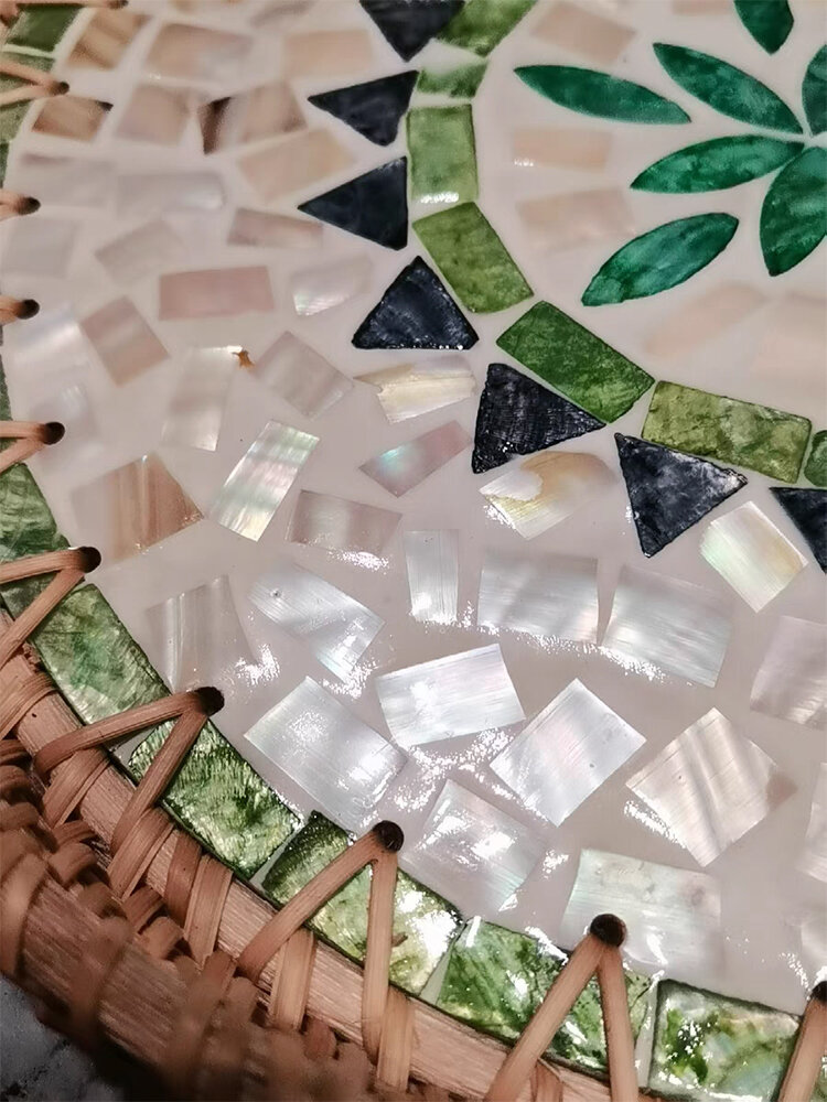 Natural Shell Tray Double Ear round Fruit Plate Tea Table Dessert Display Storage Cup Large Small Wicker Weaving Trays