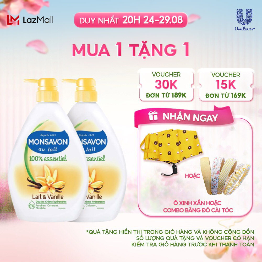 Combo 2 Sữa tắm chiết xuất sữa và hoa vani Monsavon 1000ml