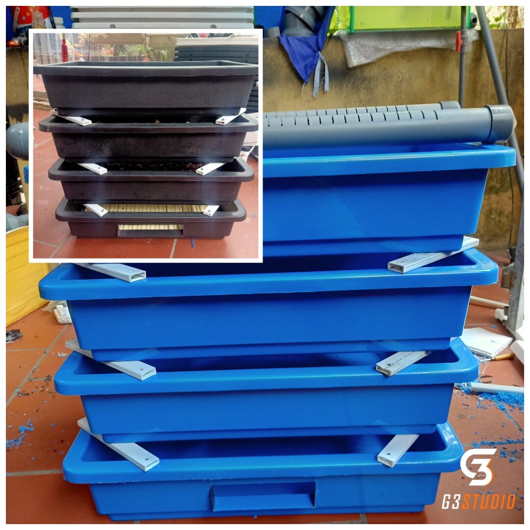 Baki lọc hồ cá, lọc dàn mưa kt 1 khay 68 x 45 x 16cm đã có ống mưa