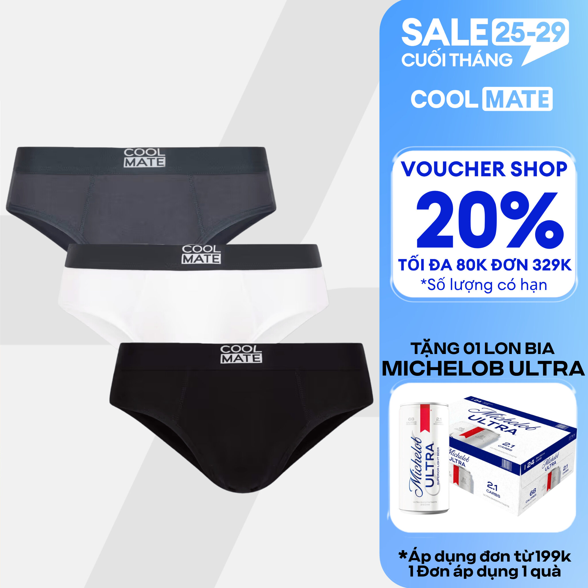 COMBO 3 Quần lót tam giác nam Brief Bamboo mềm mại, thám hút, kháng khuẩn Coolmate