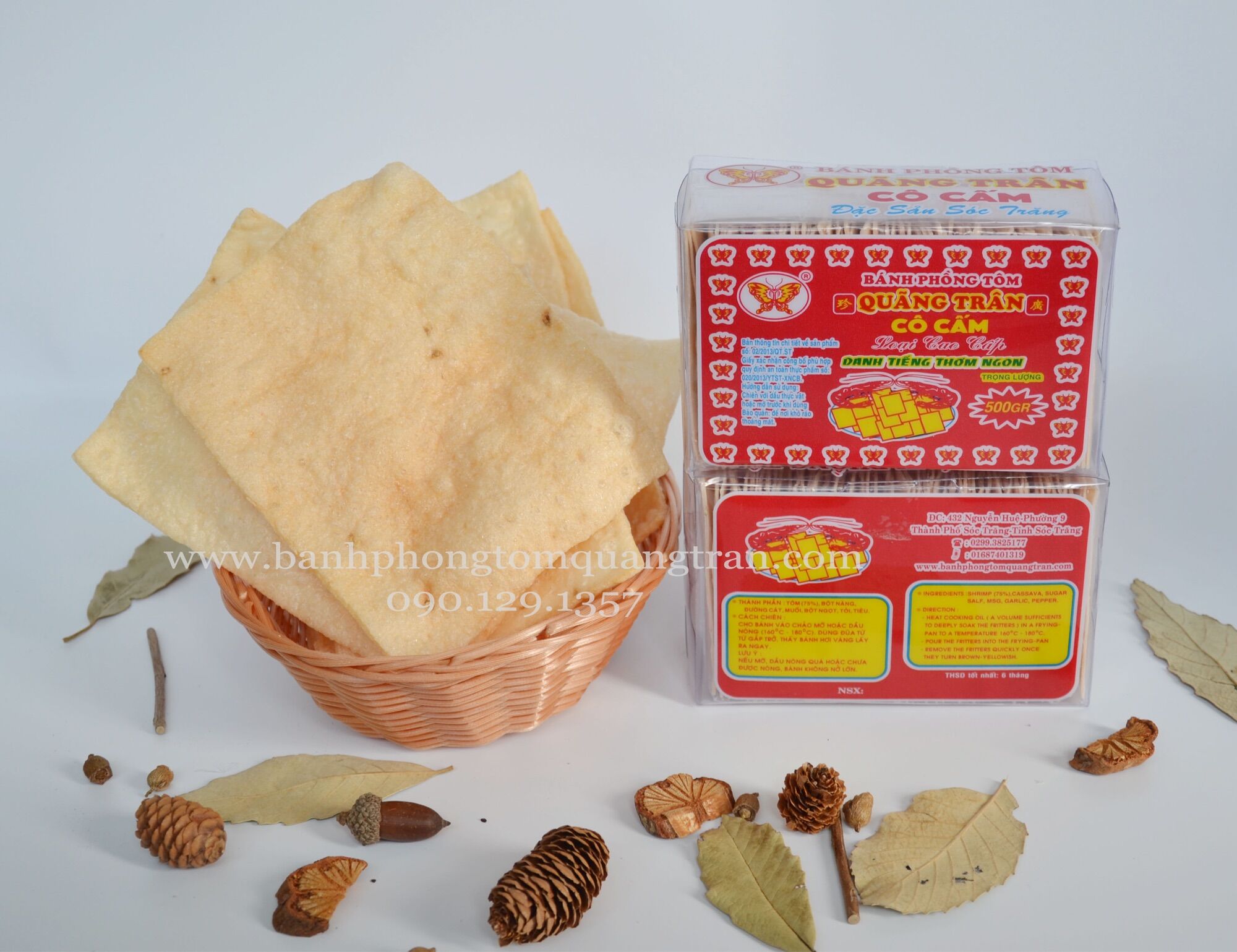 Bánh phồng tôm Quãng Trân Cô Cấm loại Cao Cấp (2 hộp), món quà Đặc sản Sóc Trăng