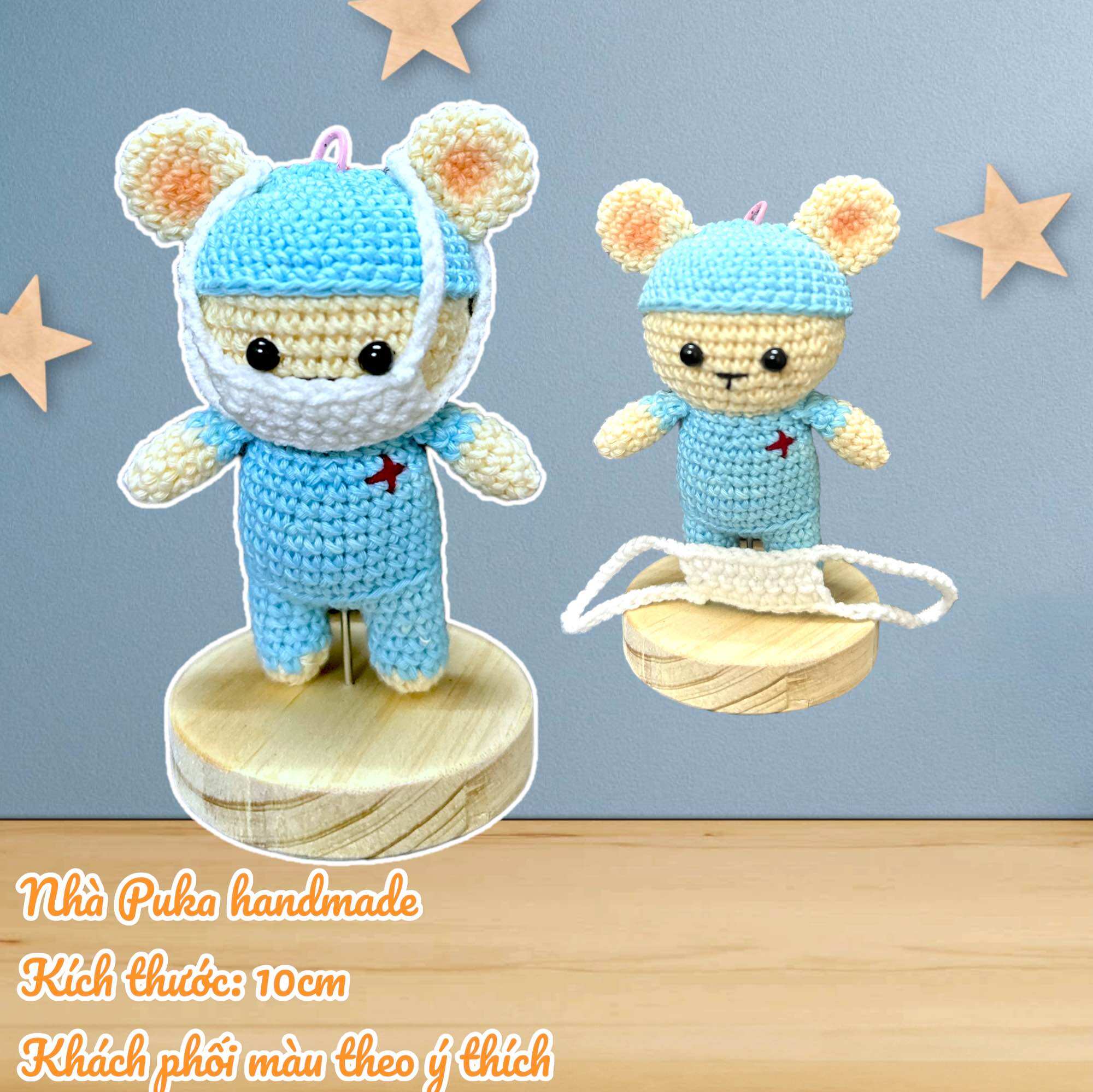 Móc khoá gấu bông bác sĩ bằng len handmade