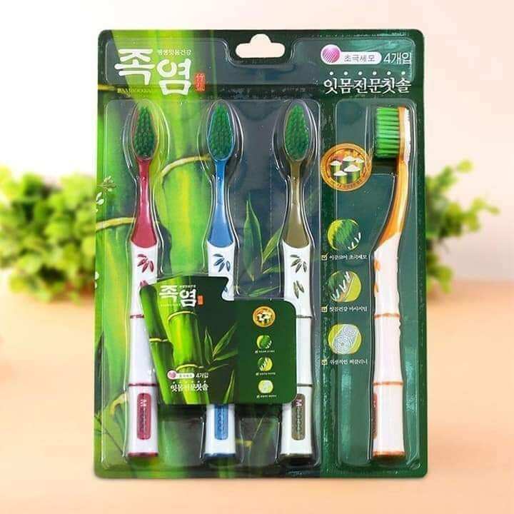 Vỉ 4 cái bàn chải đánh răng muối tre hq