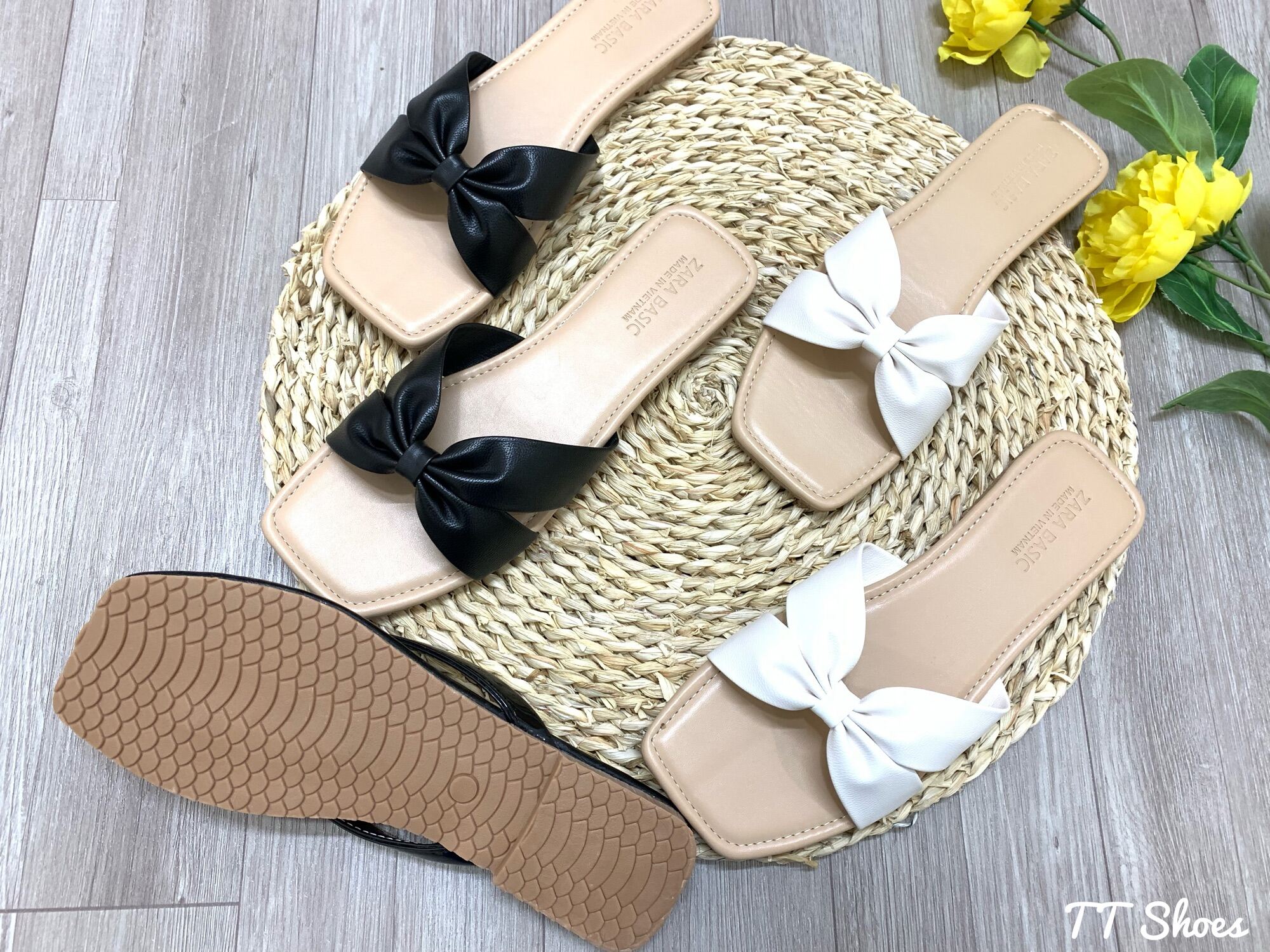Dép xẹp nơ đế TPR cao cấp chống trượt TT Shoes mũi vuông thuy01