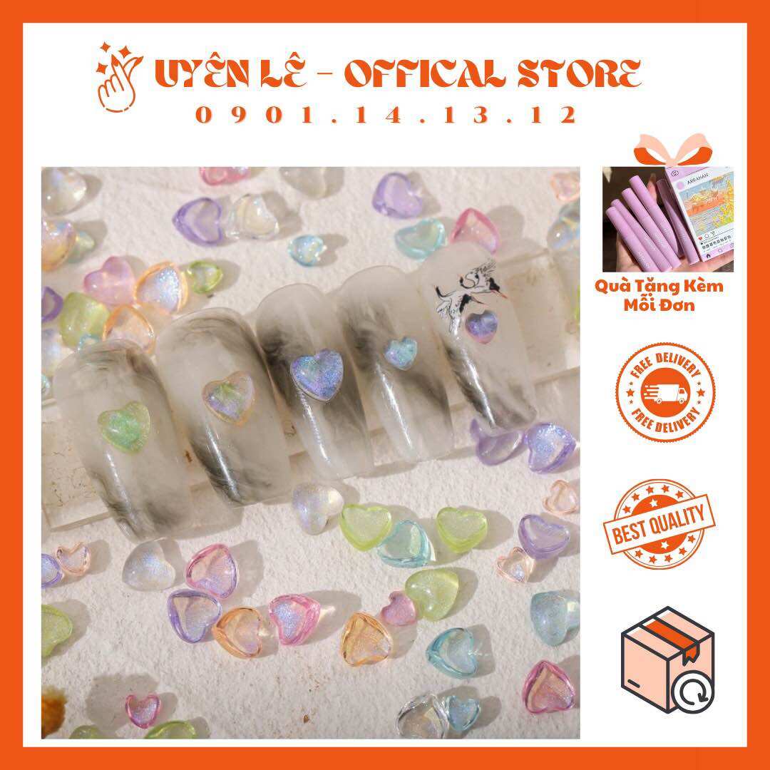 CHARM TRÁI TIM MIX NHIỀU MÀU GẮN NAIL ( SET 10 CÁI )