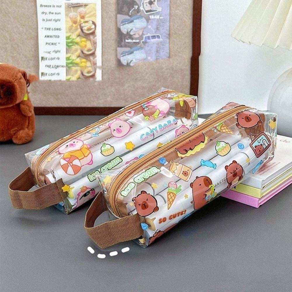 Bóp đựng bút viết hình capy bara trong suốt