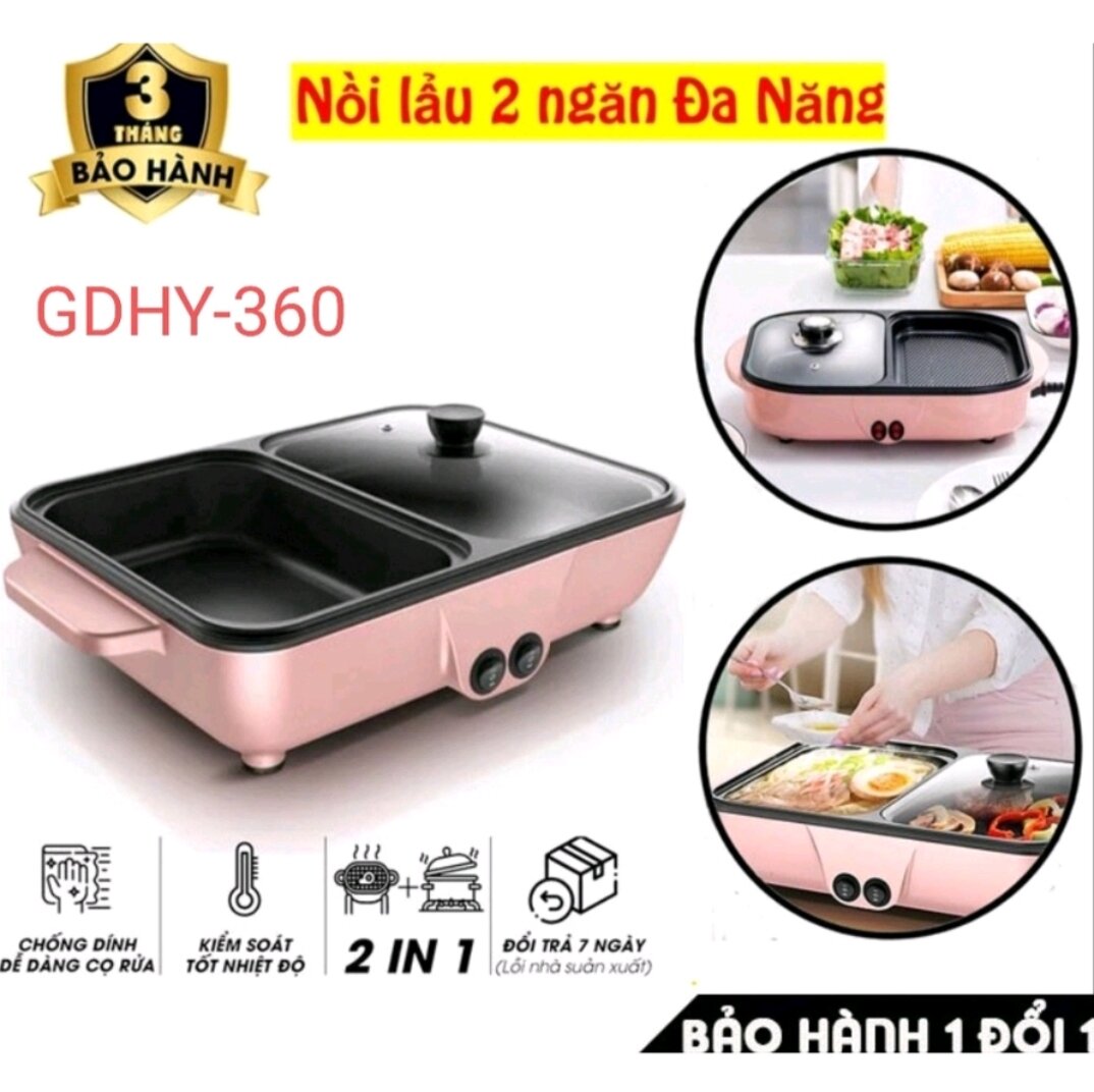 Bếp lẩu nướng 2 in 1 đa năng, chống dính cao.