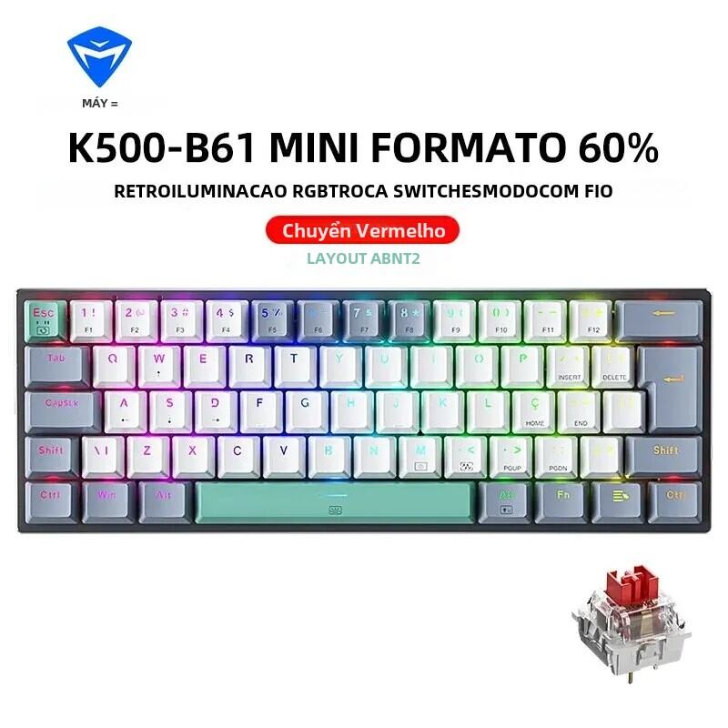 Machenike K500-B61 Mini Bàn phím cơ khí 60% abnt2 bố trí RGB đèn nền hot-swappable NKRO có dây chơi 