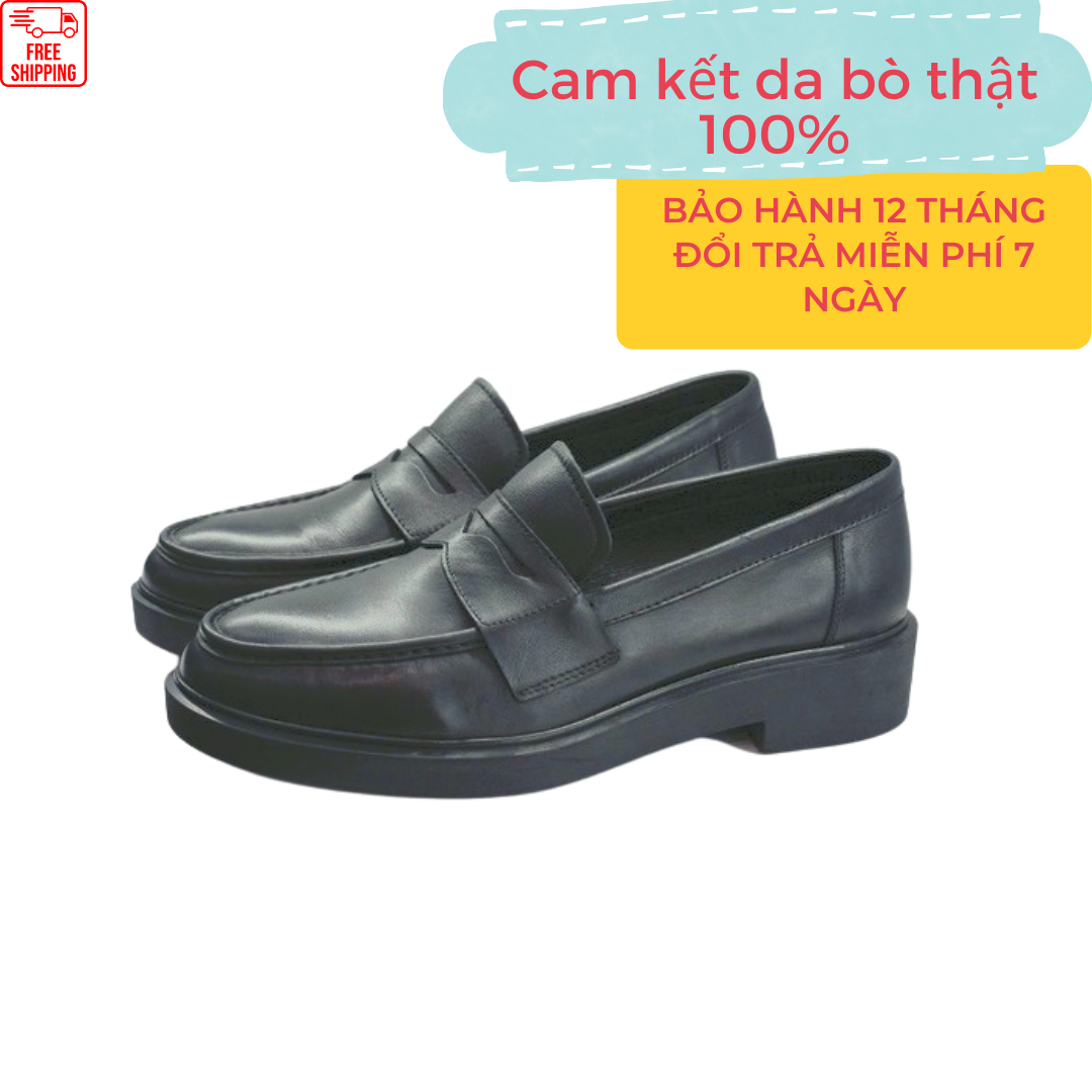 Giầy loafer nam da bò đế cao su tăng chiều cao 4cm