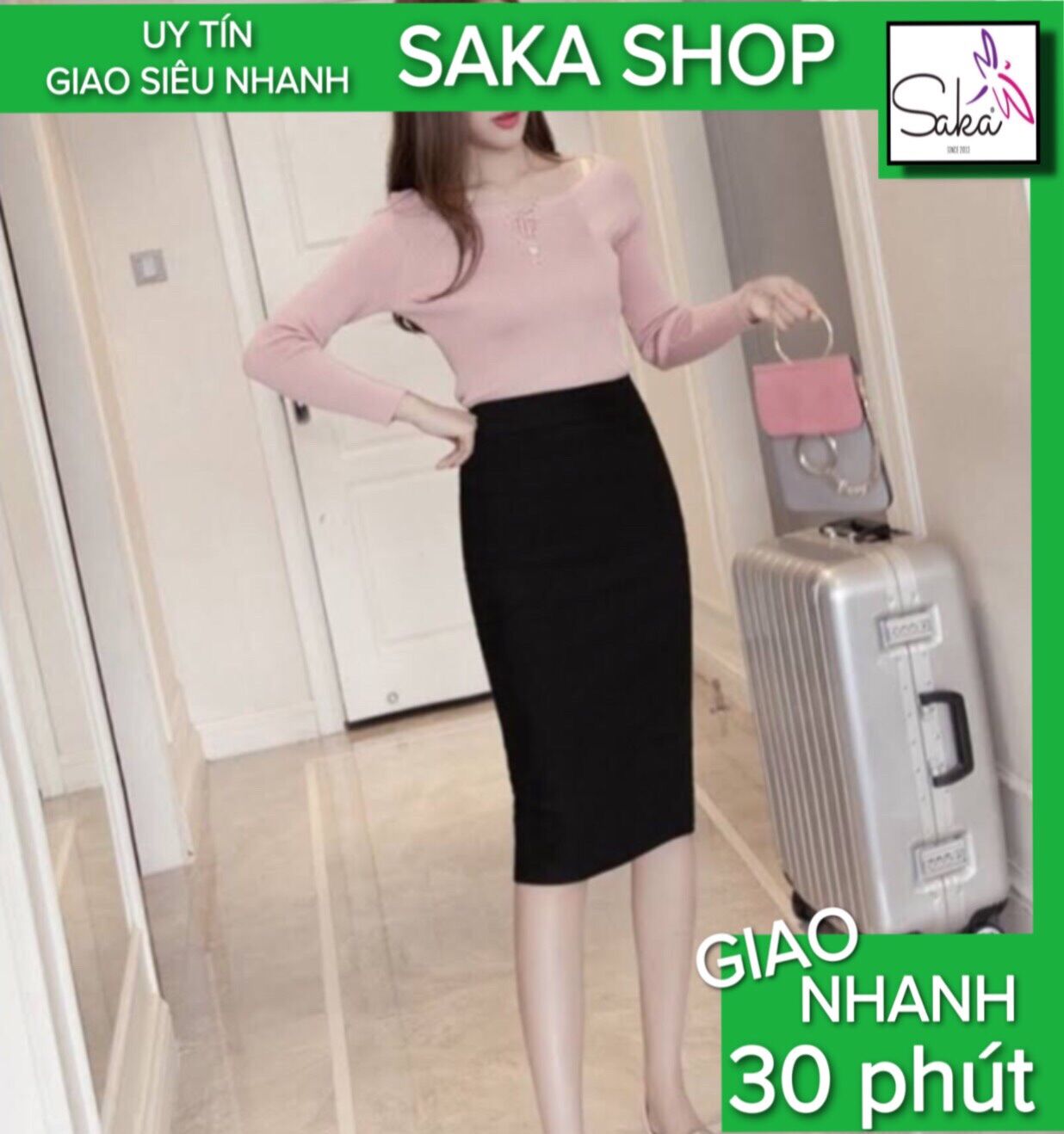 Chân váy công sở ôm nữ dáng dài có sẻ sau vải thun gân dày dặn
