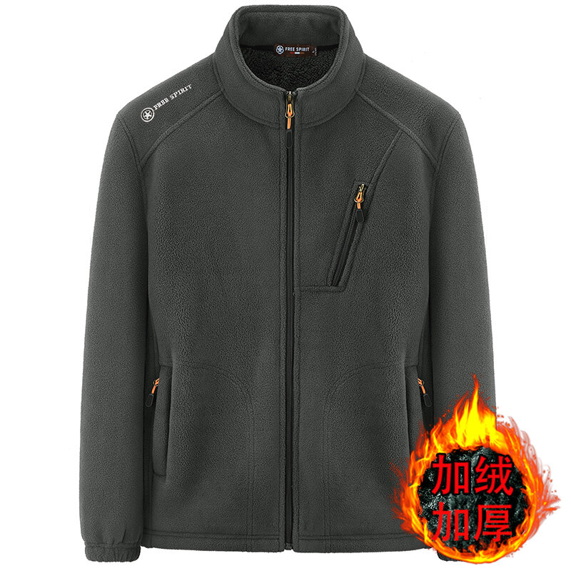 Áo khoác lông cừu nam áo hoodie dày dặn lót lông mùa thu đông áo nỉ lông cừu giữ ấm cỡ lớn rộng rãi áo khoác cổ đứng
