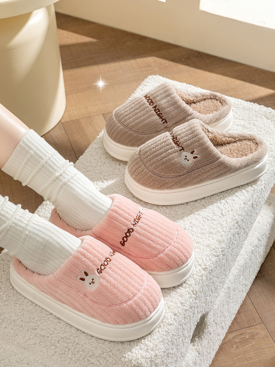 Dép Bông Lót Lông Cừu Đế Dày Chống Trượt Ấm Áp Cho Nữ Mùa Thu Đông Dùng Trong Nhà Dép Xăng Đan Đế Bằng Đế Cao Su Thoải Mái