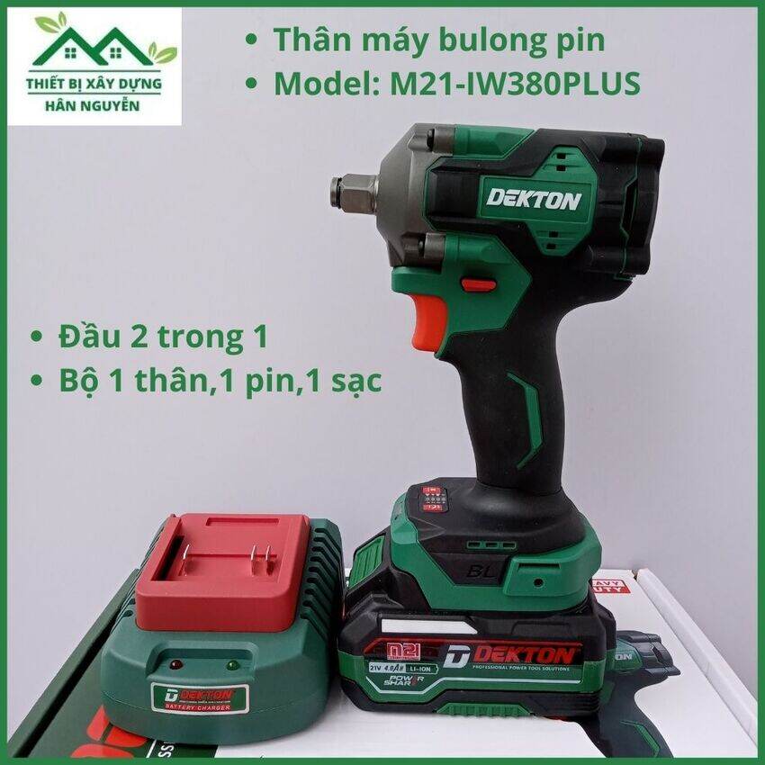 Máy siết bulong dekton m21 iw380plus pin 21v,đầu 1/2" 2 trong 1,không chổi than,bộ 1 pin