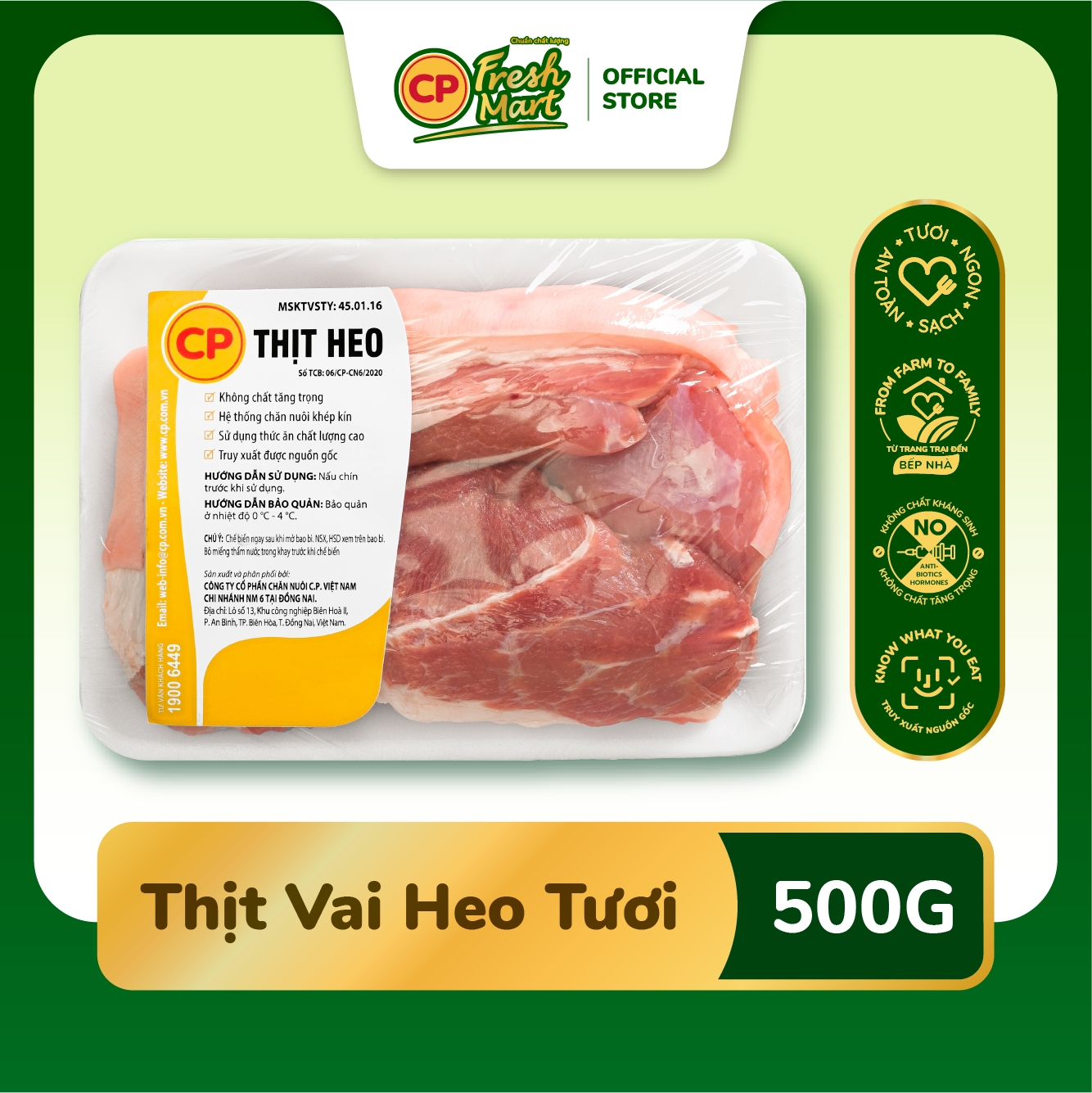 Thịt Vai Heo CP Tươi Khay 500G - Tươi Ngon Tiện Lợi - Món Ngon Mỗi Ngày - CP Fresh Mart