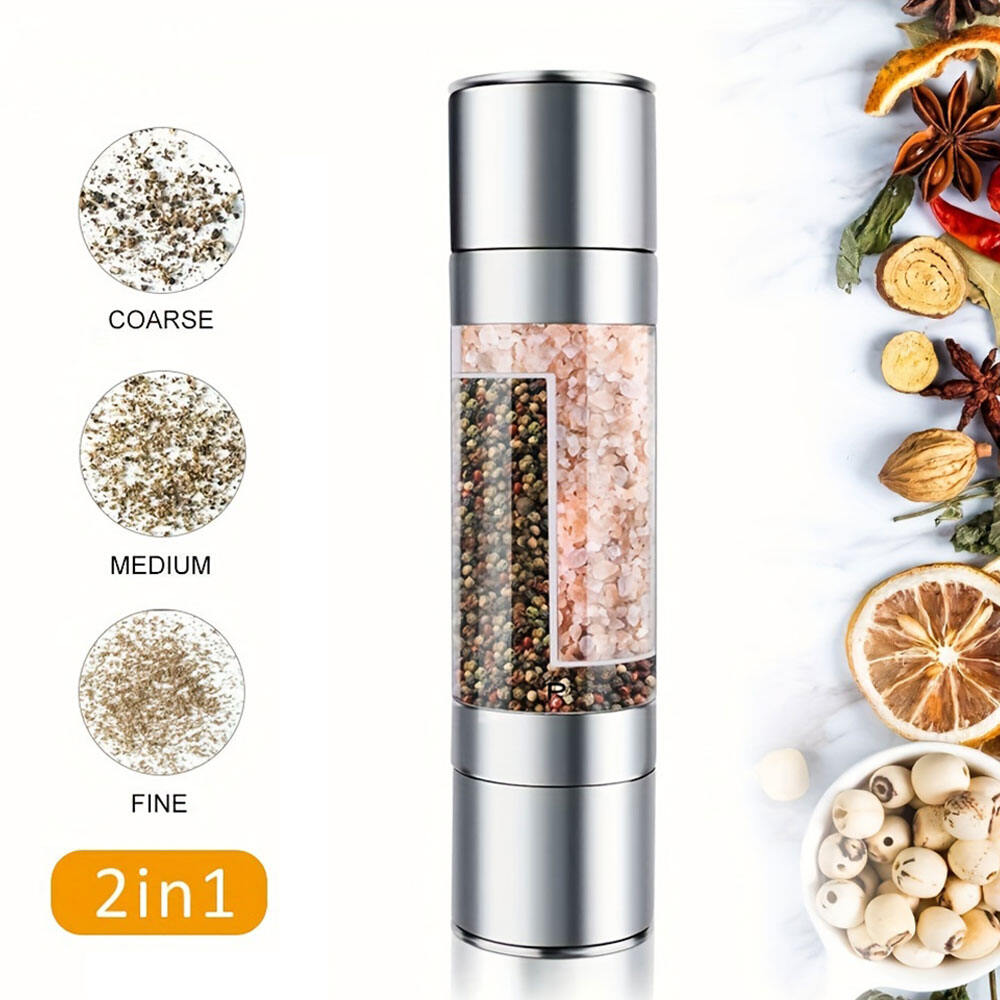 Máy Xay Muối Tiêu Bằng Tay 2 Trong 1 Bằng Thép Không Gỉ Với Dụng Cụ Nhà Bếp Thân Thiện Với Môi Trường Xay Gia Vị