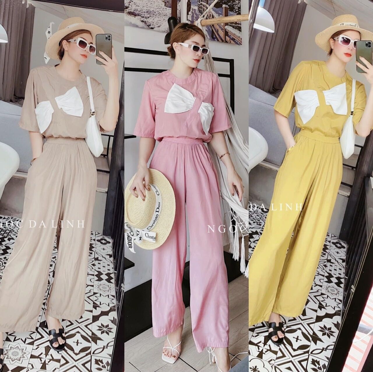 Set Bộ lụa mango phối nơ ngực hot chất lụa mango - set bộ cho nữ free size 40-60kg