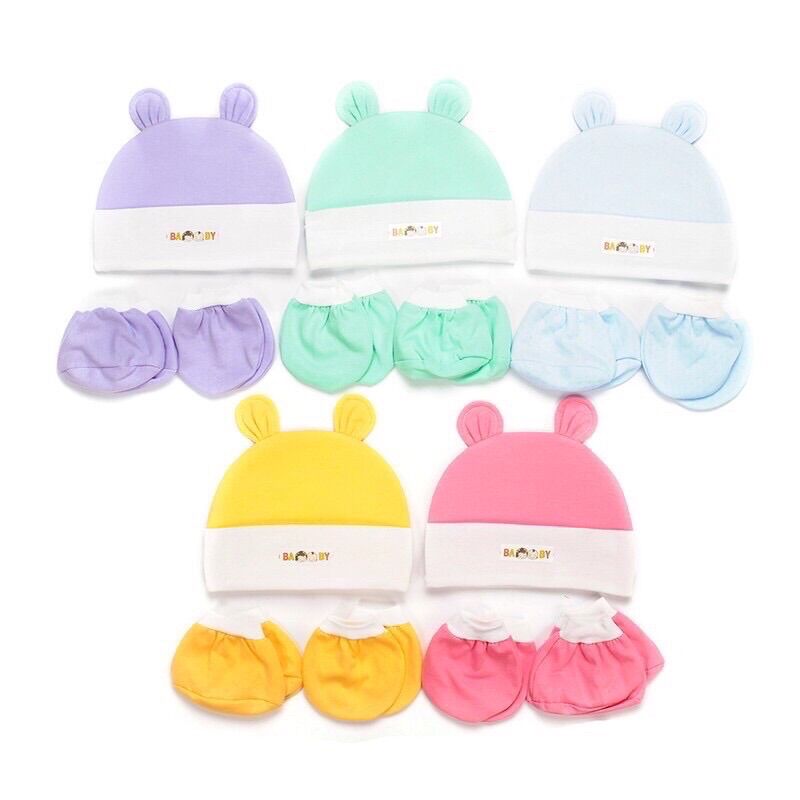 Set mũ bao tay bao chân sơ sinh nhiều màu