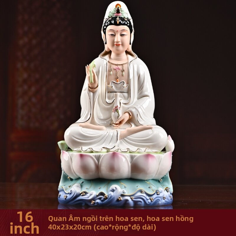 FANQU | Tượng Quan Âm Đế Hộ Bát Tràng Ngồi Trên Sen cho Sùng Bái tại Nhà