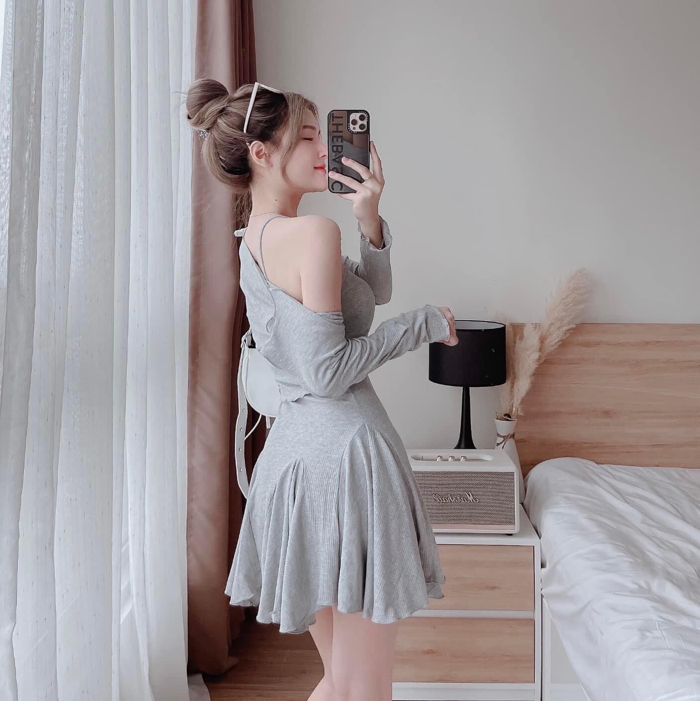 Full set đầm dây phối xoè kèm áo xinh SE2