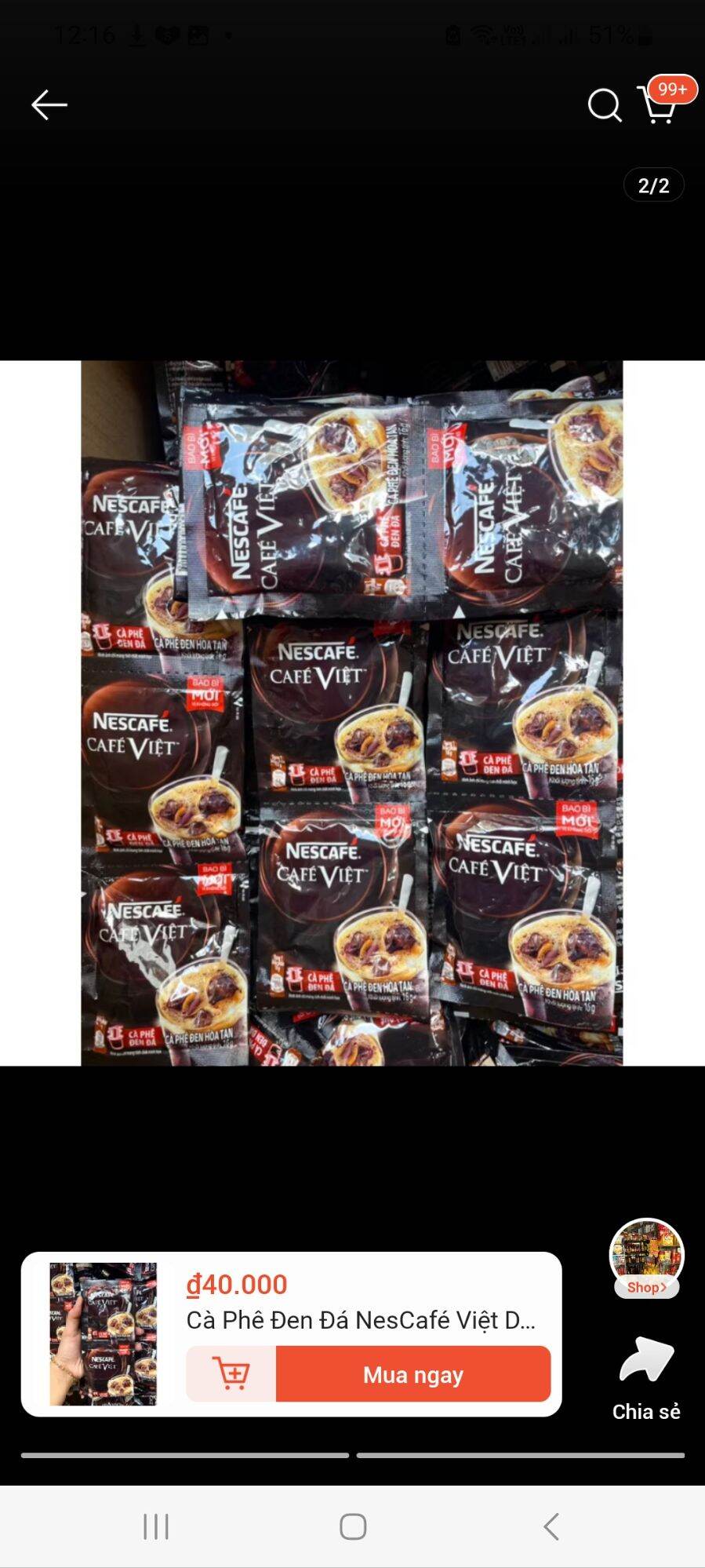 Cà phê đen đá NesCafé Café Việt Dây ( 10 gói x 16g )