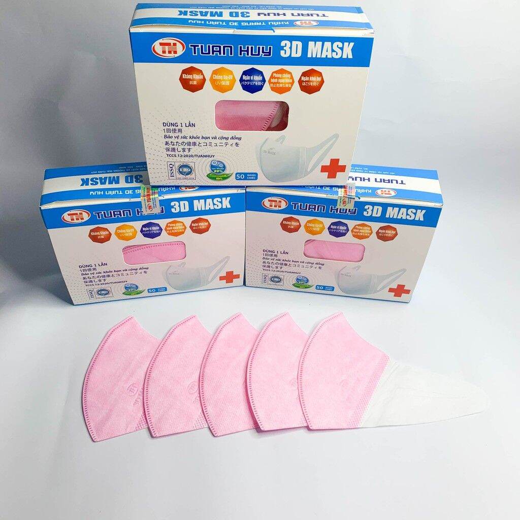 Khẩu trang mầu hồng 3d mask công nghệ nhật bản, hộp 50 chiếc.