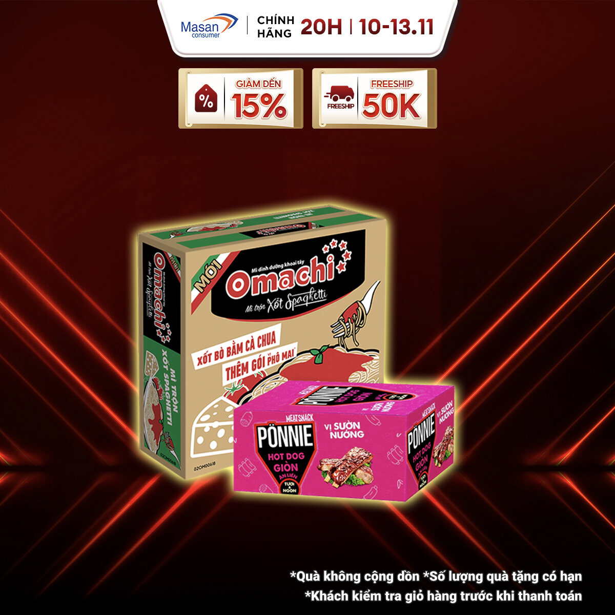 Combo 1 Thùng Mì Omachi Mì Trộn Xốt Spaghetti Gói 90g và 1 Hộp Ponnie Hot Dog Giòn Ăn Liền Hộp x 20