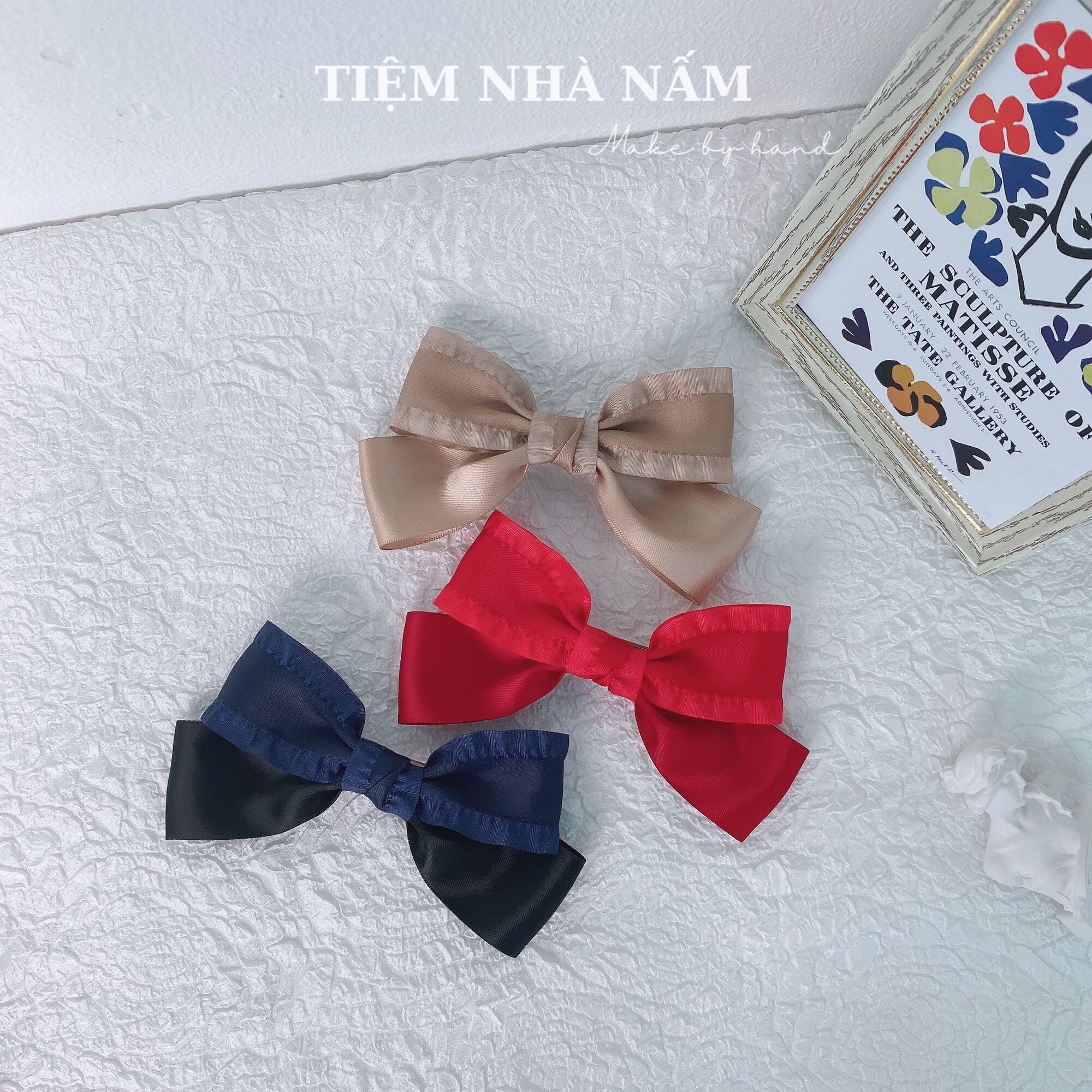 🎀 KẸP TÓC NƠ VIỀN BÈO PHỐI SATIN TIỂU THƯ - [ Nhà Nấm handmade ]