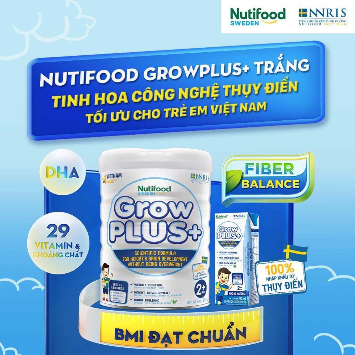 Thùng sữa bột pha sẵn Growplus trắng 180 ml nhập khẩu Thuỵ Điển