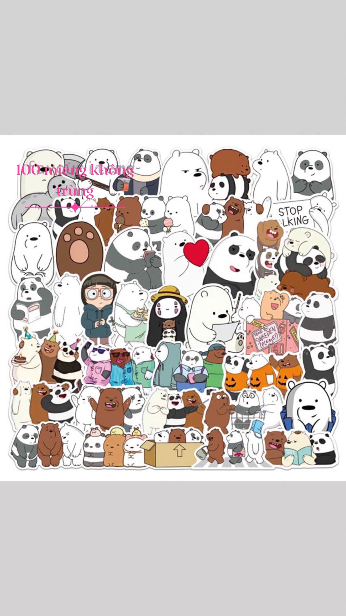 (TPHCM) Sticker cute bộ 3 gấu chất nhám chống thấm nước dán mũ bảo hiểm, laptop, vali
