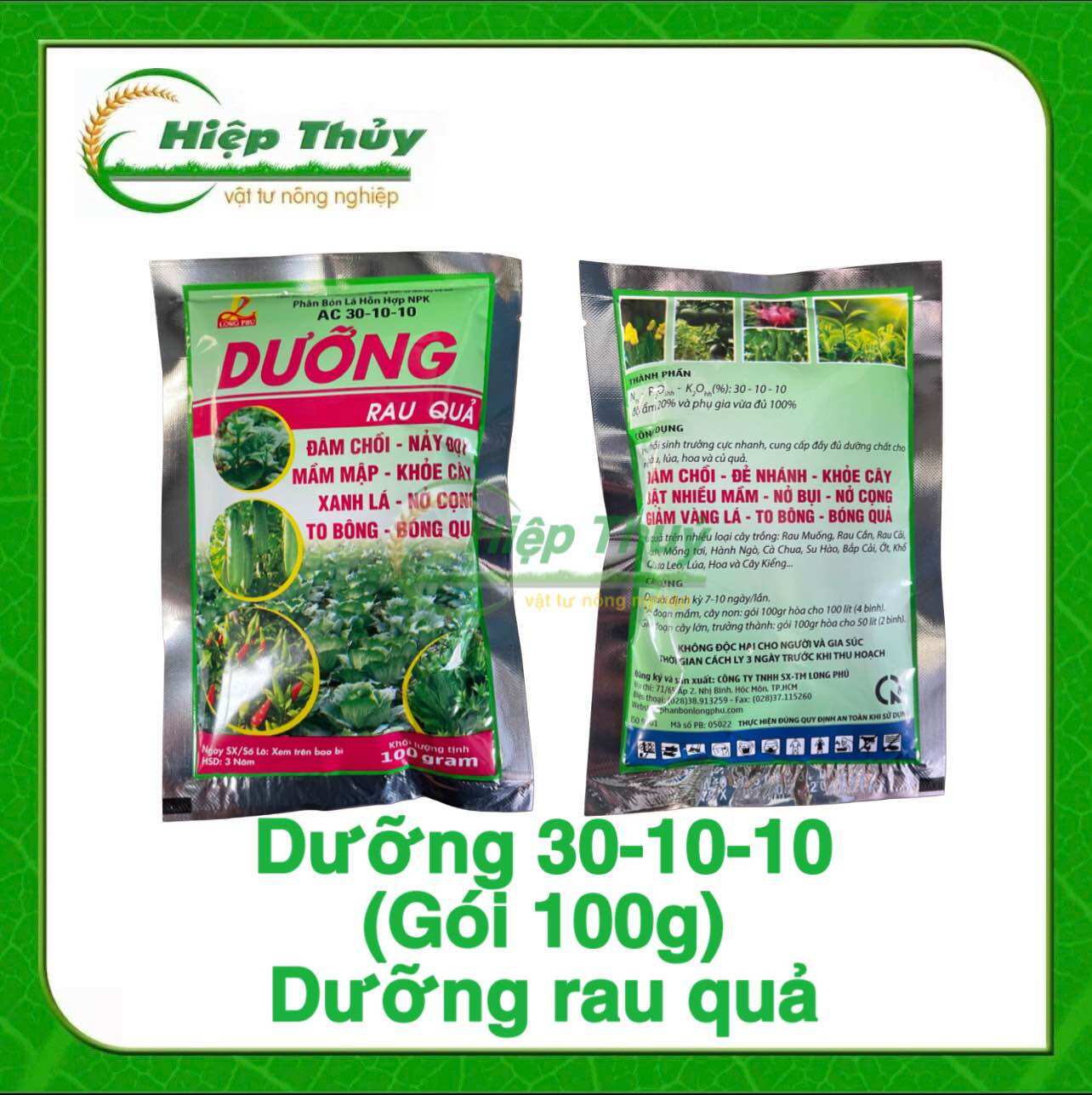 Phân bón lá NPK 30-10-10 DƯỠNG RAU QUẢ (gói 100gr) Giúp đâm chồi, nảy đọt, mập mầm, khoẻ cây, xanh lá, nở cọng, to bông, bóng quả