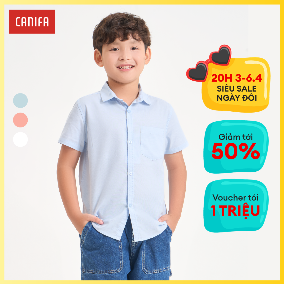 [CHỈ 5.11 VOUCHER TỚI 500K] Áo sơ mi bé trai CANIFA cotton cộc tay 2TH24A001