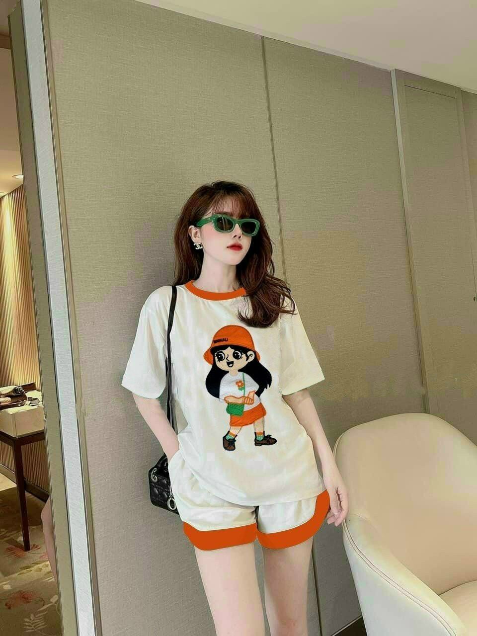 SÉT BỘ COTTON THÊU BÚP BÊ CAM Q.CHAU