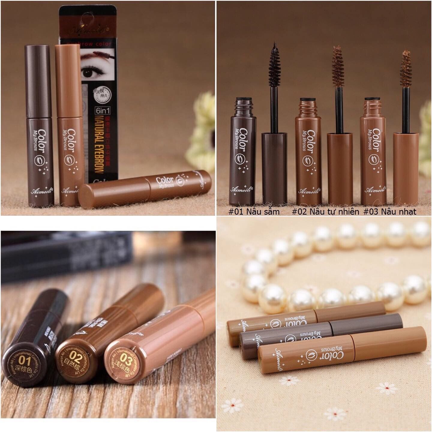 Mascara chân mày aimeili color my brown 6 in 1 natural eyebrow