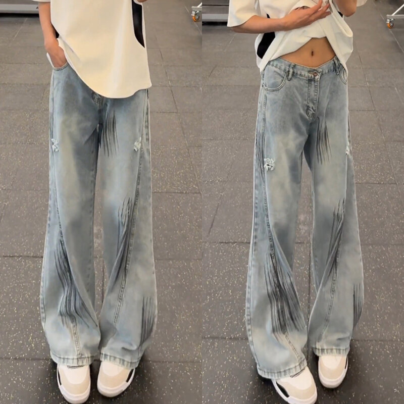 YOULIN | Quần Jeans Rách Degrade Rộng Rãi Đã Giặt