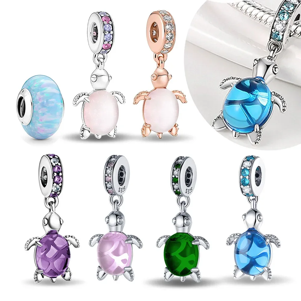 Đại Dương Xanh Hồng Rùa Biển Tòn Ten Charm Bạc 925 Cho Vòng Tay Pandora Nhiều Màu Sắc Đính Hạt Món Q