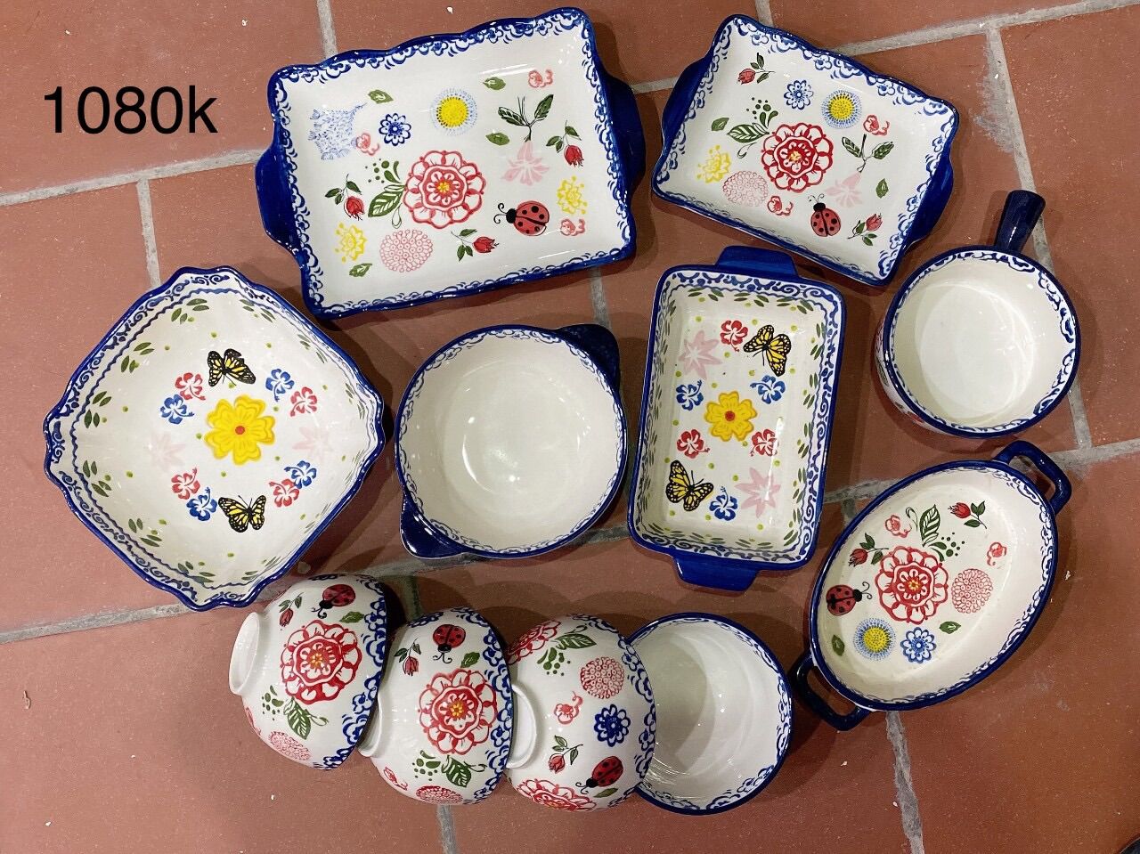Bát đĩa sứ hoa lá viền xanh