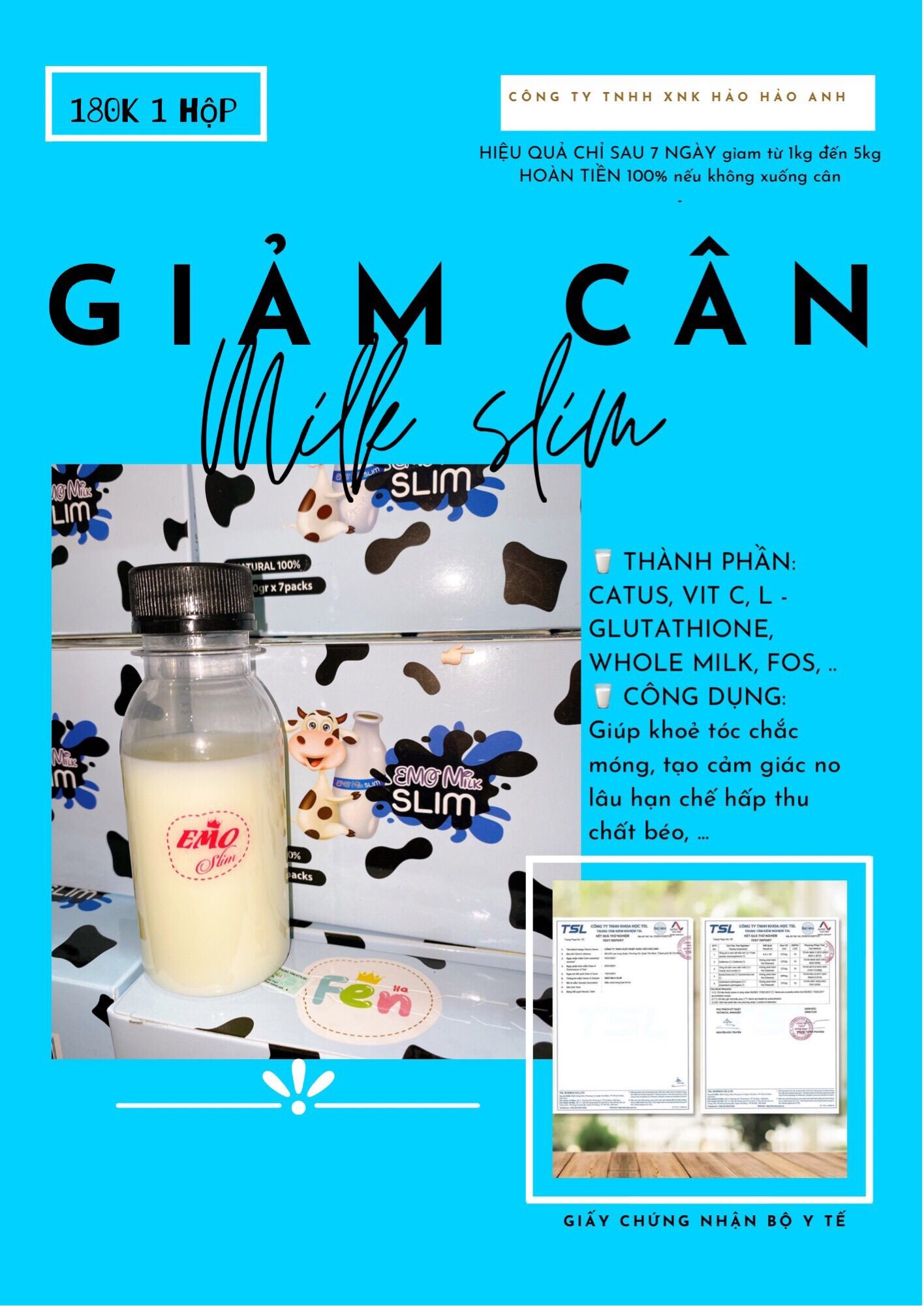 Sữa bò tách béo giảm mỡ emoslim