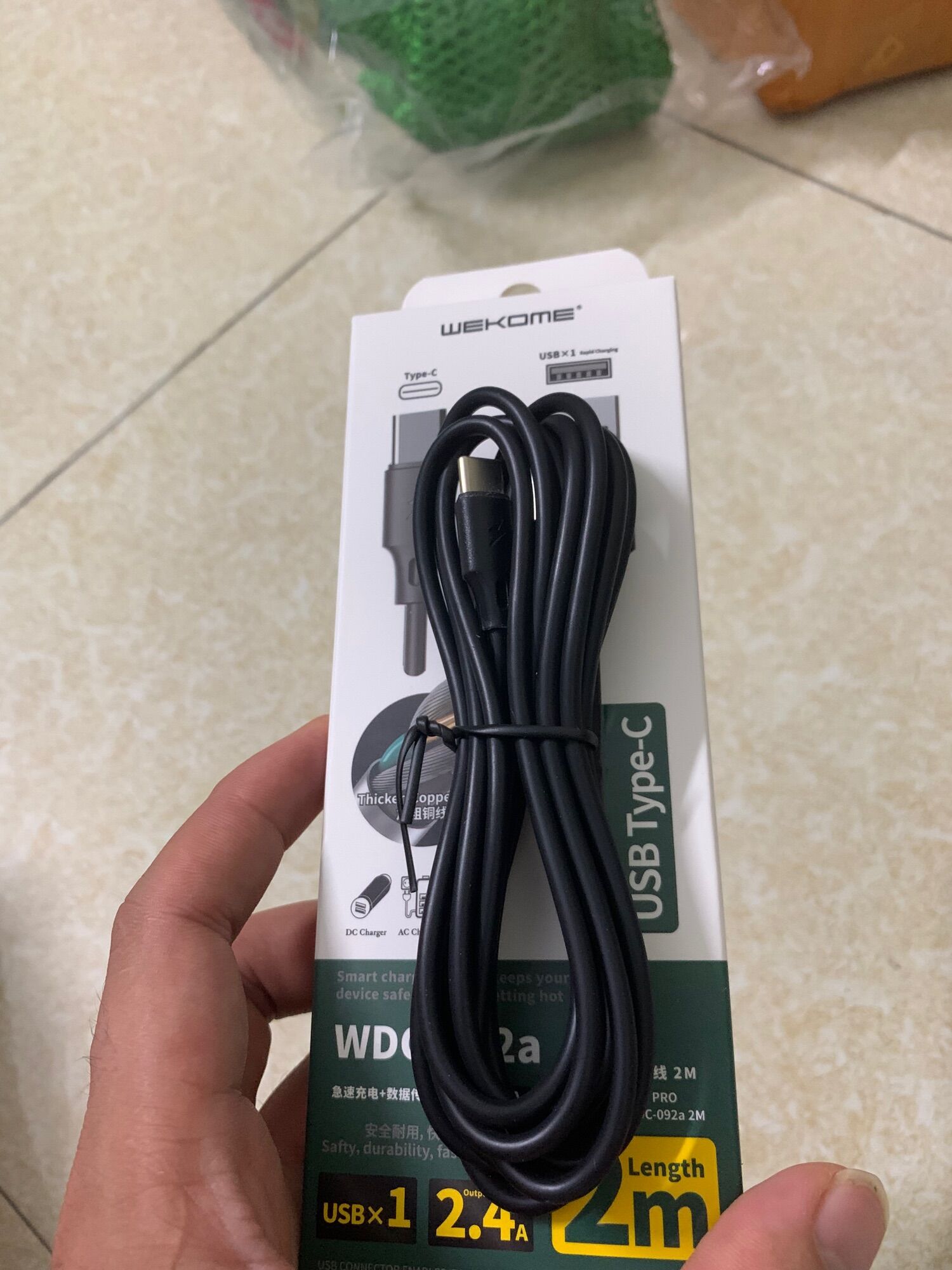 Cáp sạc type c dài 2m chính hãng wk