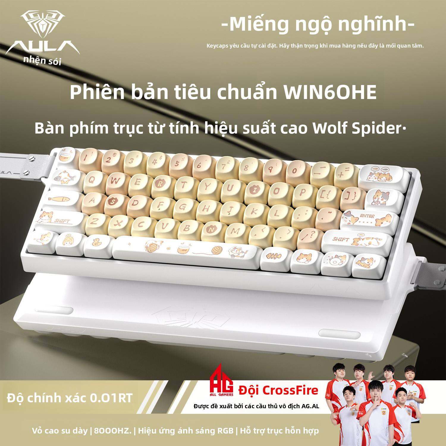 AULA | Bàn Phím Cơ Gaming Wolf Spider Win60 Trục Từ Tính, Màn Hình 8K, Chuyên FPS, Thiết Kế Công Thái Học