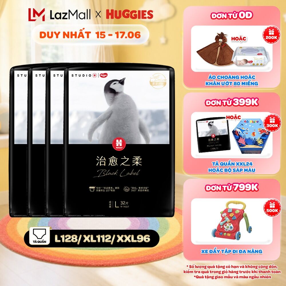 Combo 4 Tã dán/quần Huggies Black Label size M36/L32/XL28/XXL24 miếng