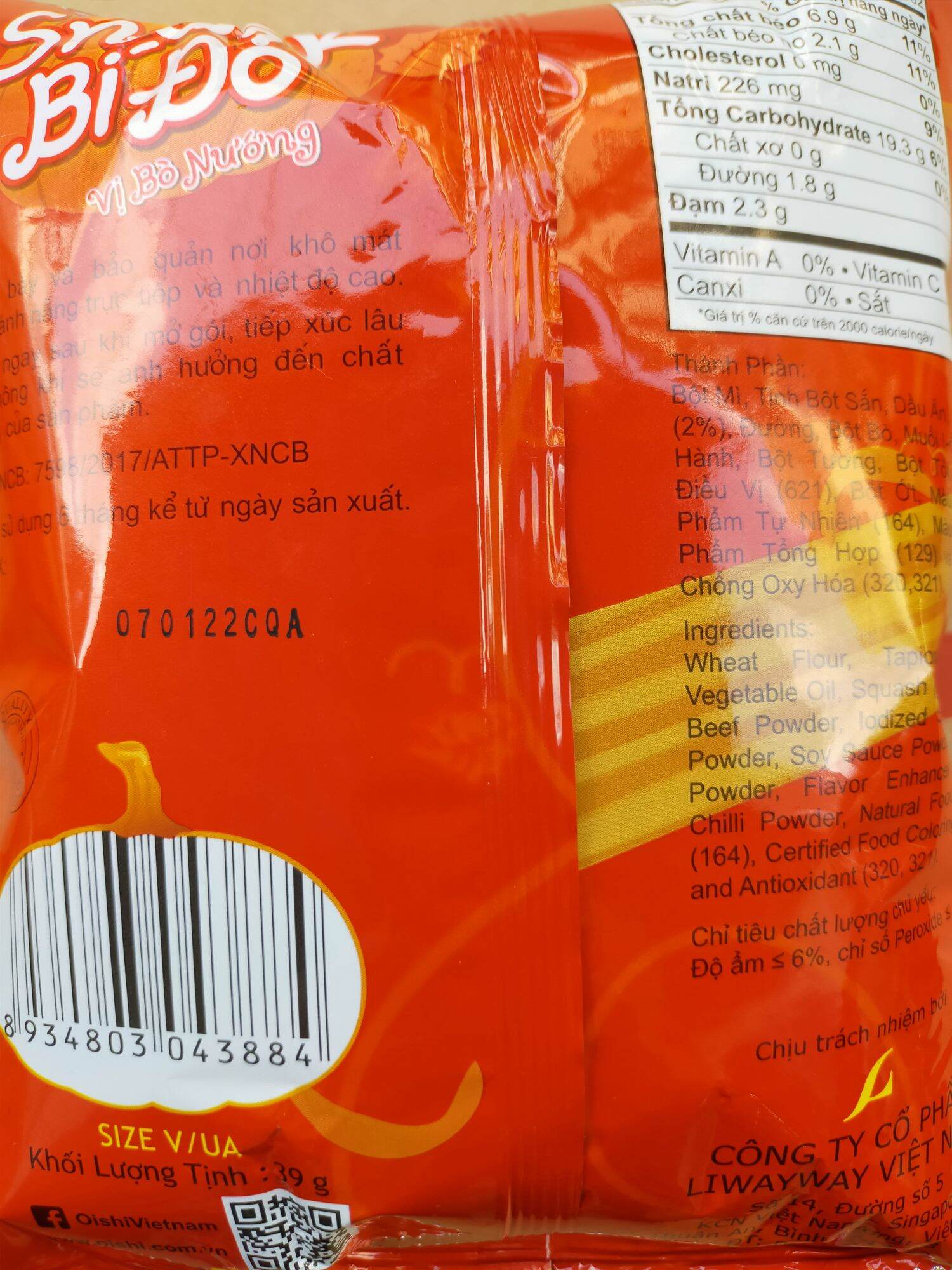 (combo 10 Gói ) Giá Sỉ  Bánh SnaCk Bí Đỏ 39g