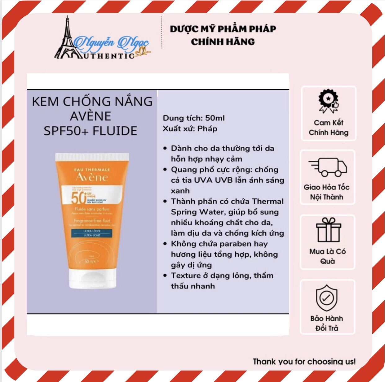 Kem chống nắng Avene SPF50