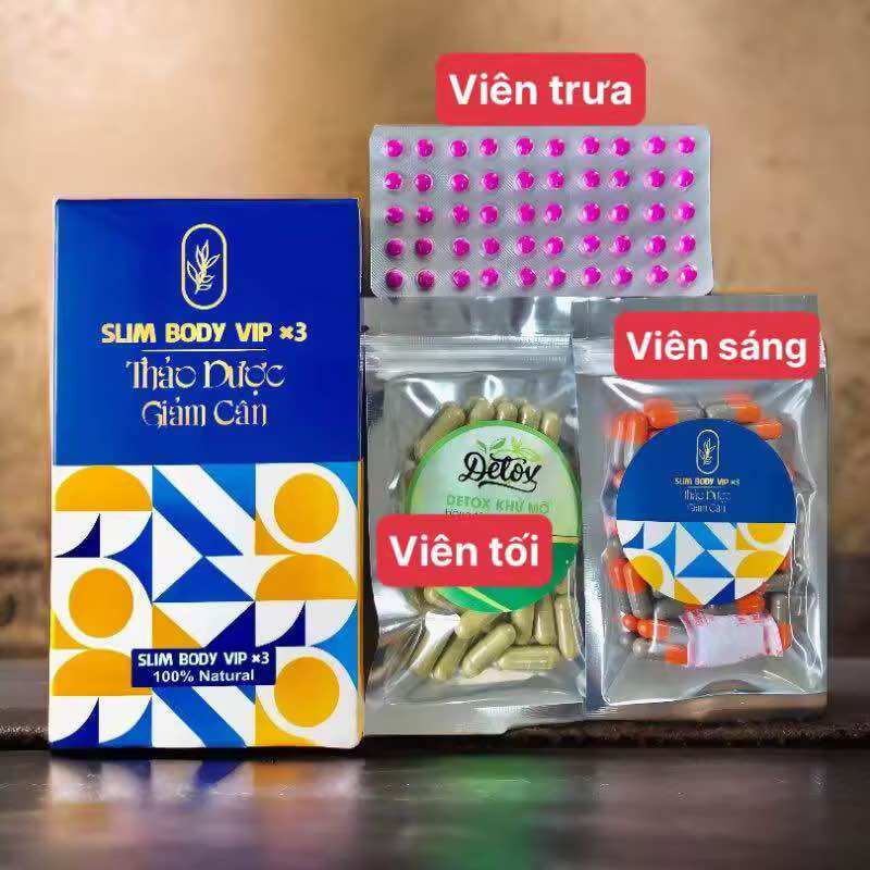 ( HÀNG CHUẨN BAO TEST ) Combo Giảm Cân Cực Mạnh Thảo Mộc Giảm Cân SLIM BODY VIP X3 Kèm Detox và Tặng Vỉ Sổ Hồng 50 viên Hiệu quả