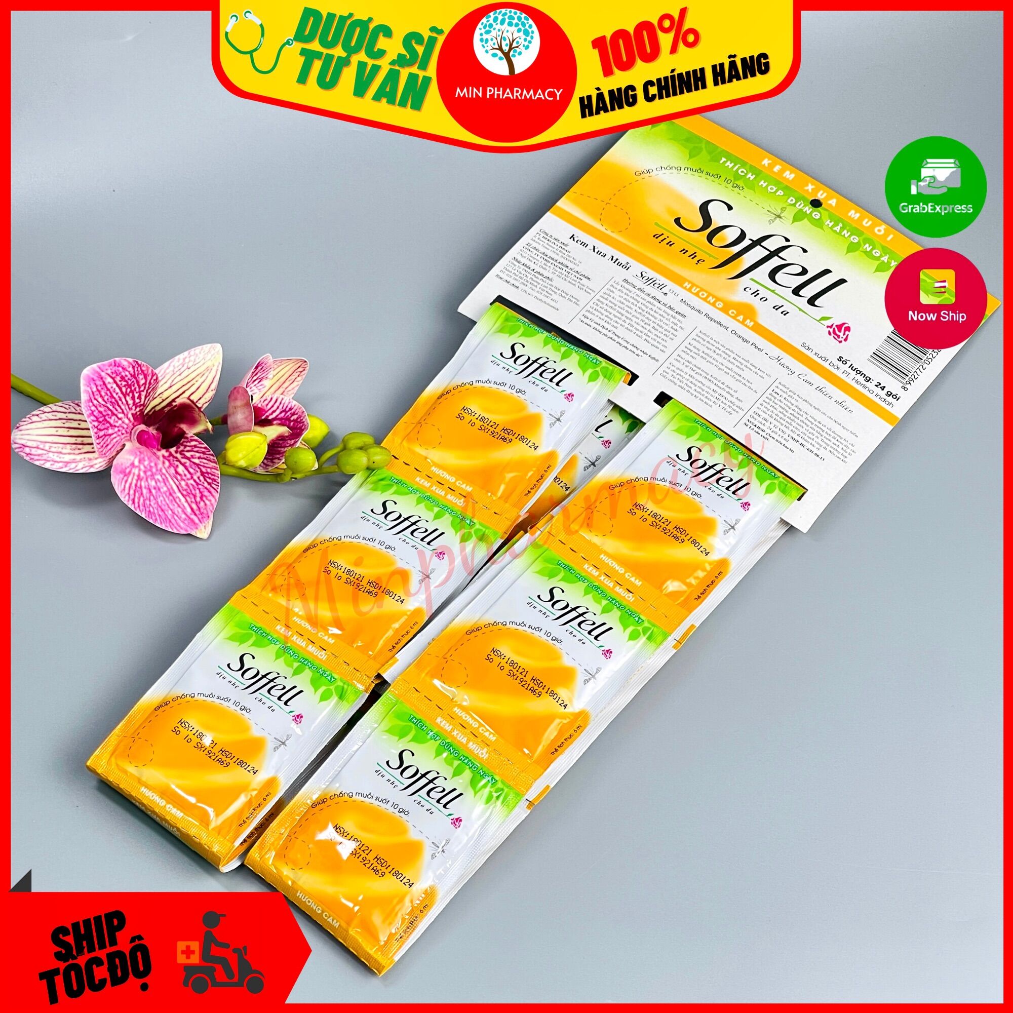 [1 DÂY 12 GÓI] Kem bôi da chống muỗi SOFFELL Hương cam gói 6ml  - Minpharmacy