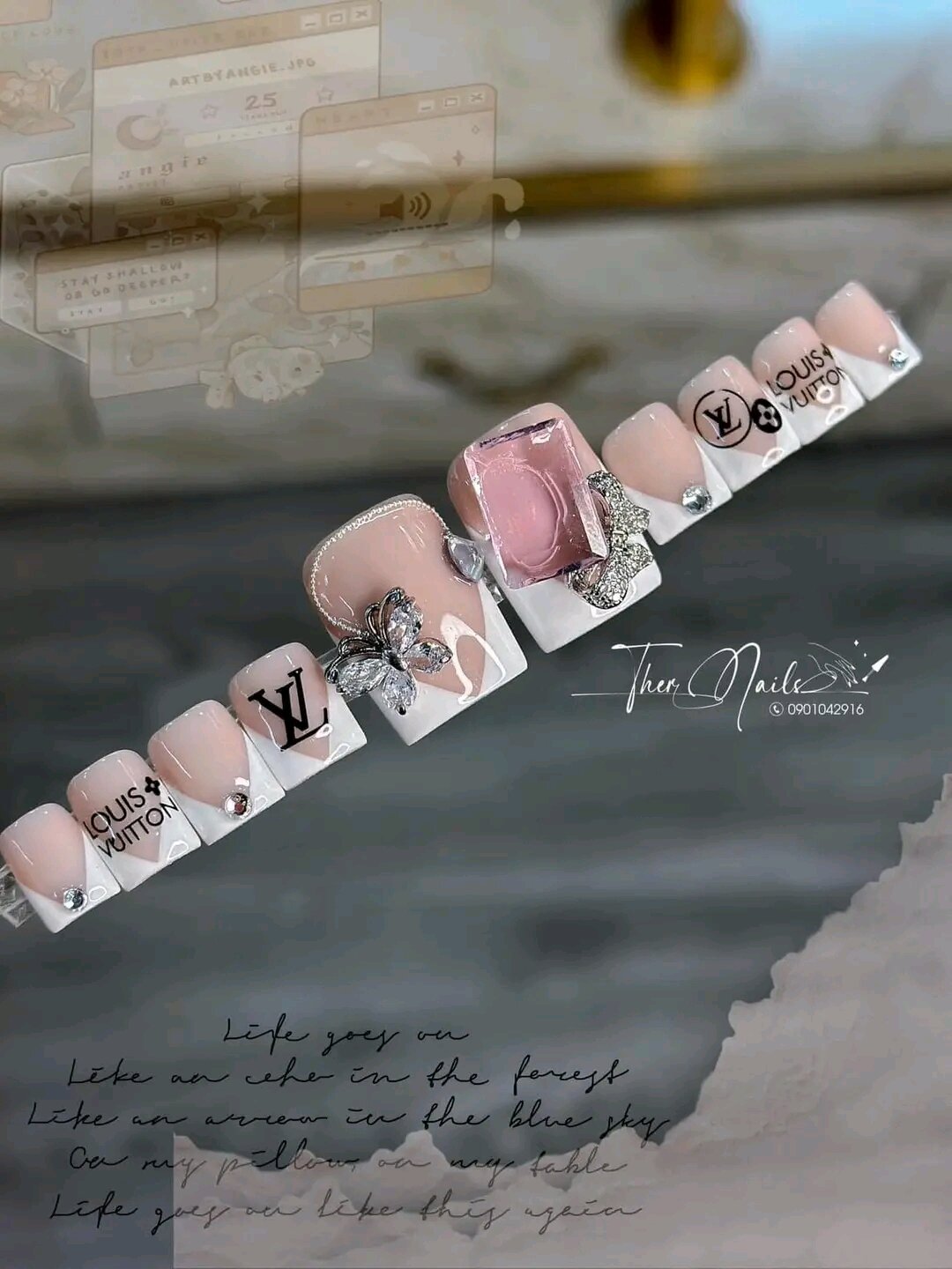 Nailbox thiết kế , mẫu móng chân gắn đá pha lê B7